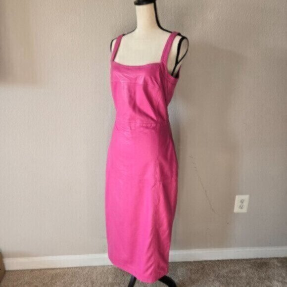 NWT Bod & Christensen Dina Pink Leather Midi Dress - Picture 4 of 11